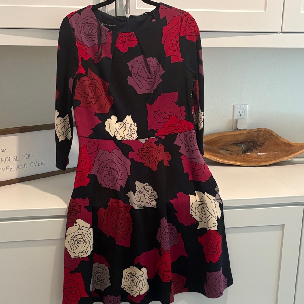 Donna Morgan Black Dress with Red and Purple Floral Print